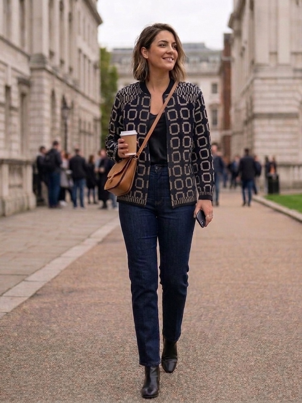 Joseph Ribkoff Navy and Gold Patterned Cardigan Blazer
